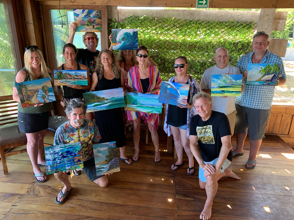Painting retreat, Punta Mita Mexico, 2022. Wade hosts painting retreats in which he teaches his students how to paint waves, tropical and coastal scenes all over the world!