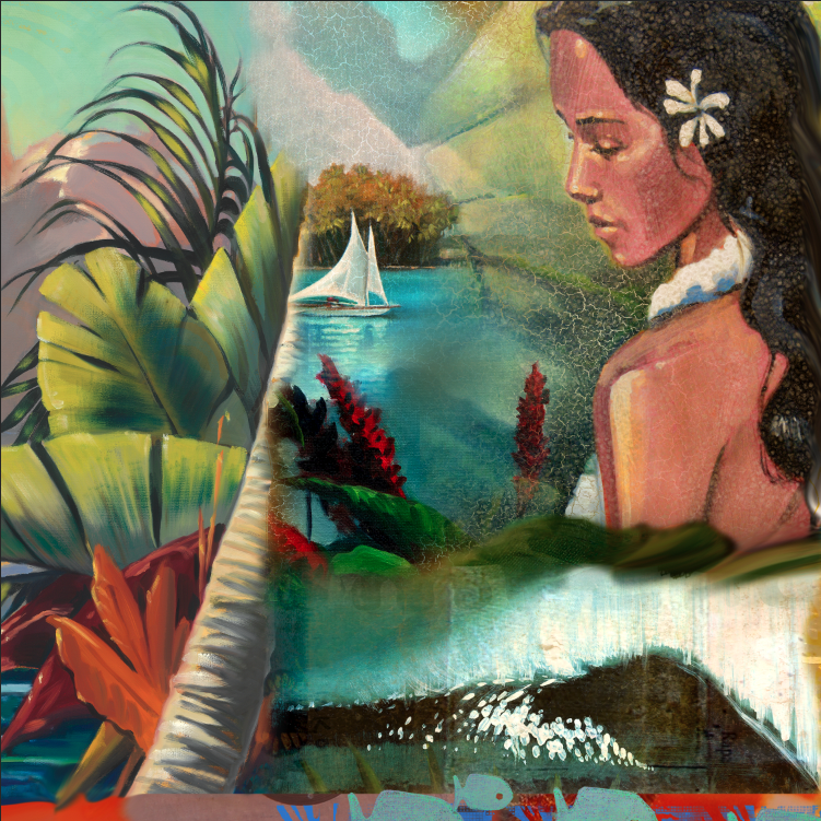 "South Pacific Soul”   Polynesian collage depicting the vibrant colors and warmth of the tropics. 