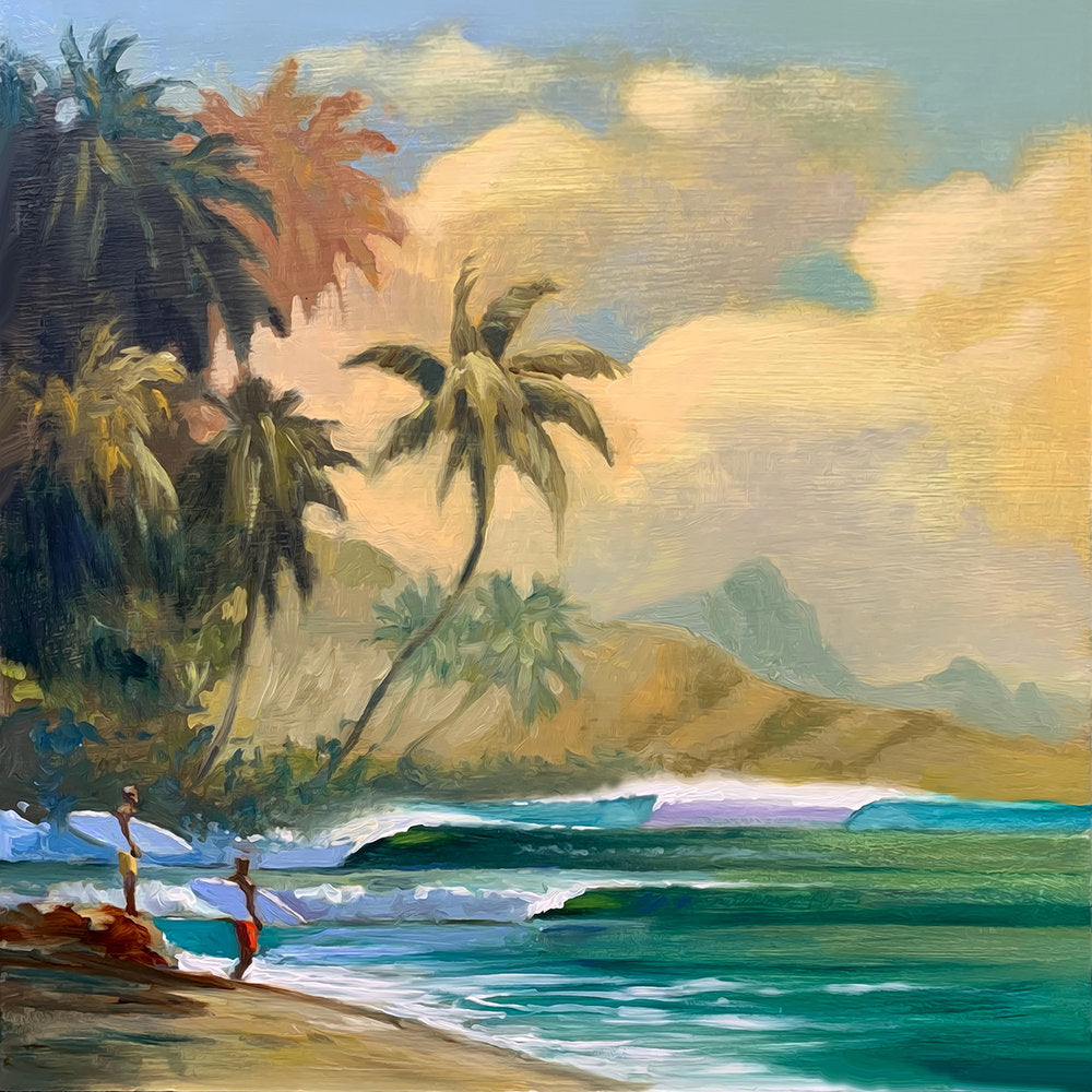 "Yellow Summer" A warm, tropical, balmy surf trip to a magical beach. Bring this mind-healing scene into your home today.