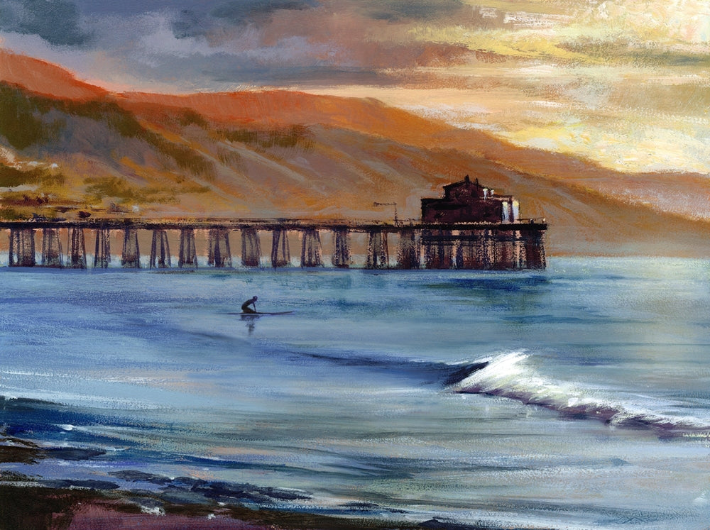 "Malibu Pier" Lone surfer on a glassy sunset surf session in Malibu. 