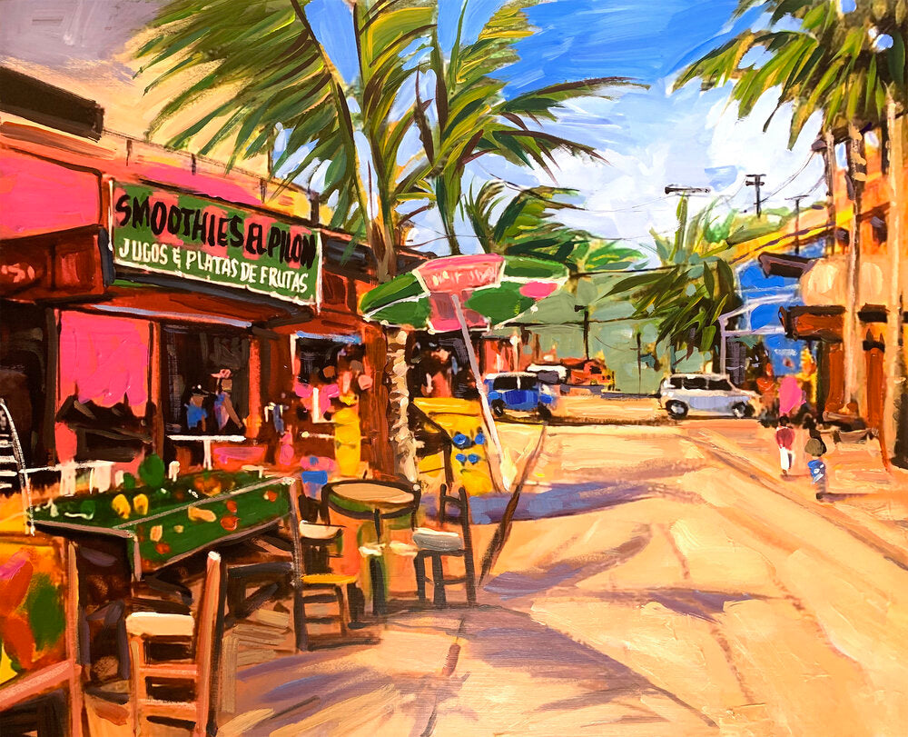 "Smoothies El Pilon".   As seen on the streets of the happy Mexican beach village of SAYULITA, Nayarit, this vibrant scene carries the energy and fun of this lively little town. If you've been there,  you know.