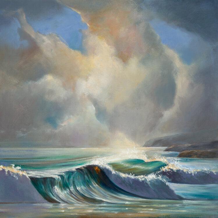 “Substance of Dawn”  Crisp morning waves rolling in  with big billowy clouds opening up.  