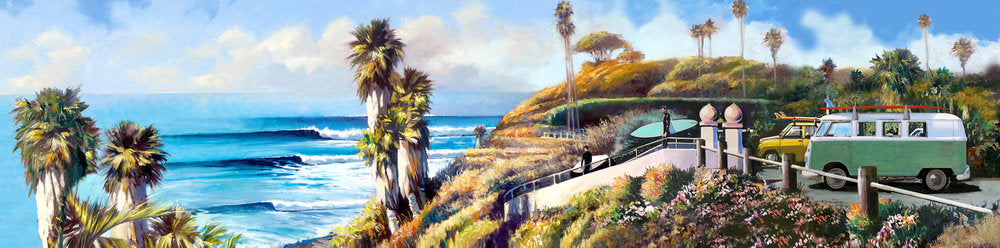 "Swamis Panorama" This panoramic, impressionistic painting of Swami’s in Encinitas, California, is available as a limited edition.